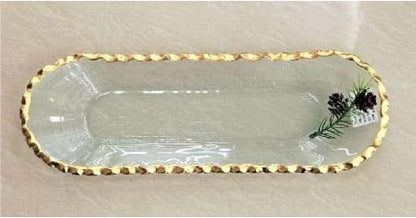 Gold-rimmed Oval Glass Serving Plate
