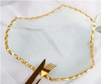 Gold-rimmed Shaped Glass Serving Plate