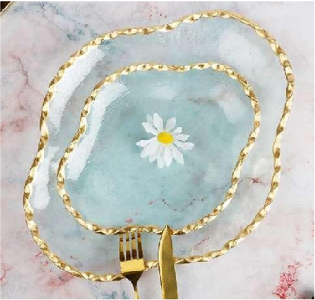 Gold-rimmed Shaped Glass Serving Plate