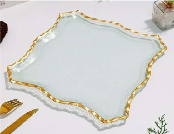 Gold-rimmed Shaped Glass Serving Plate