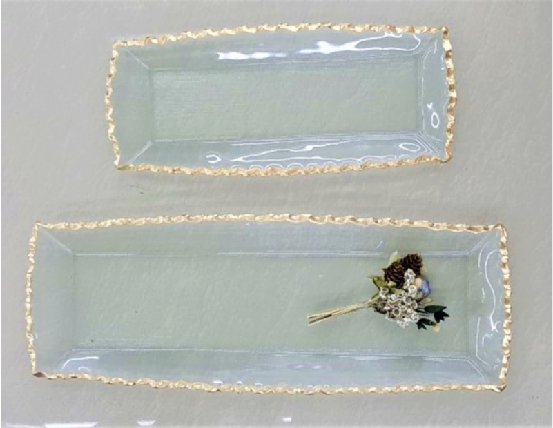 Gold-rimmed Rectangular Glass Serving Plate