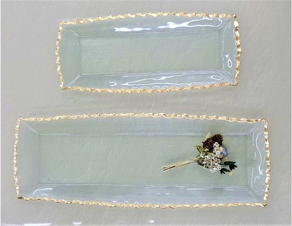 Gold-rimmed Rectangular Glass Serving Plate
