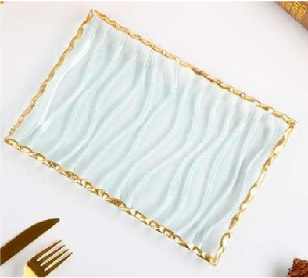 Gold-rimmed Rectangular Glass Serving Plate