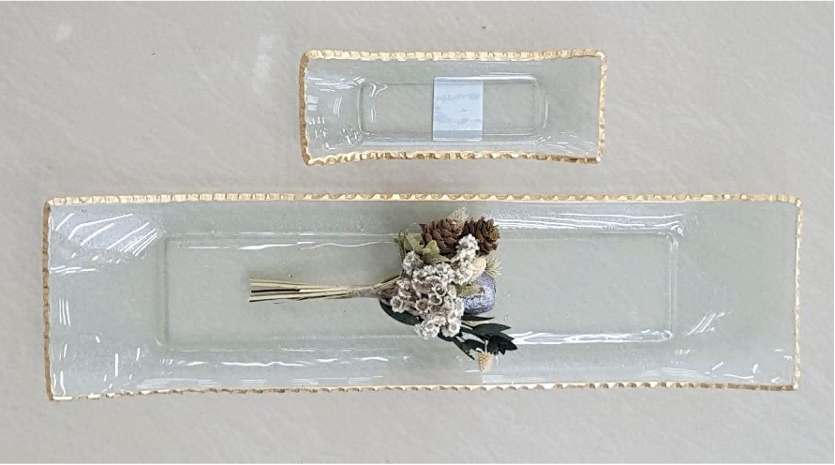 Gold-rimmed Rectangular Glass Serving Plate