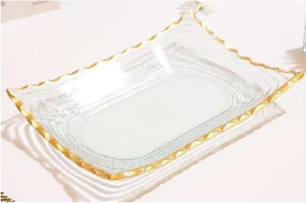 Gold-rimmed Rectangular Glass Serving Plate