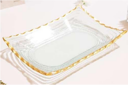 Gold-rimmed Rectangular Glass Serving Plate