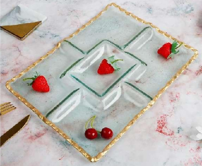 Gold-rimmed Rectangular Glass Serving Plate