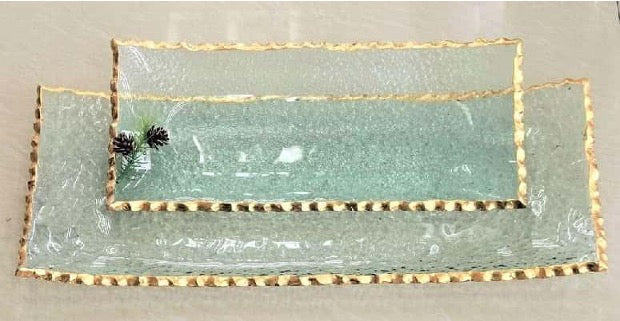 Gold-rimmed Rectangular Glass Serving Plate