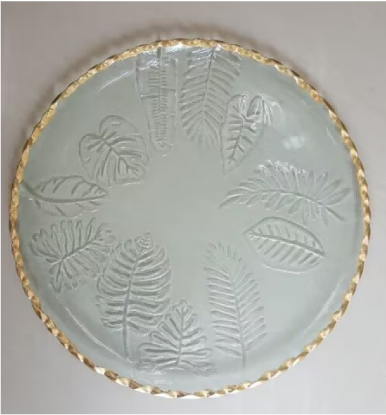 Twisted Gold-rimmed Decorative Plate with Embossed Leaf Design