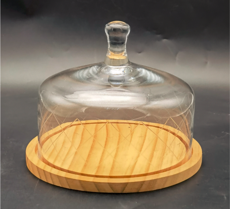 Wooden Cake Stand with Glass Dome Cover
