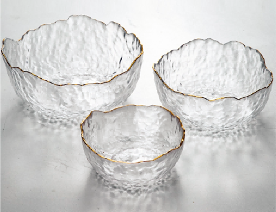 Gold-rimmed Glass Serving Bowl and Plate Set