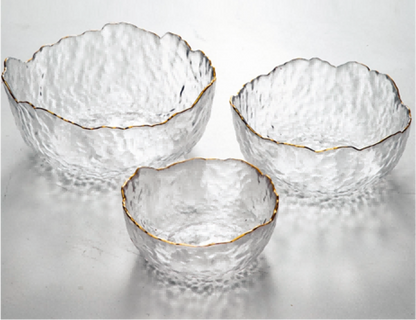 Gold-rimmed Glass Serving Bowl and Plate Set