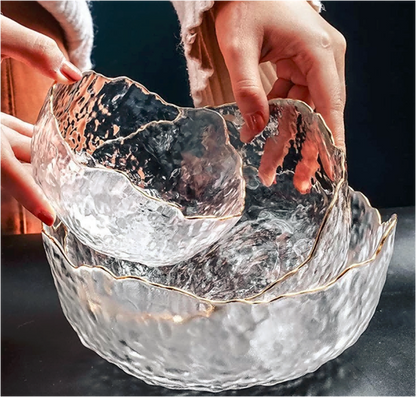 Gold-rimmed Glass Serving Bowl and Plate Set