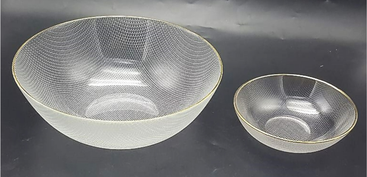 Gold-rimmed Glass Serving Bowl and Plate Set
