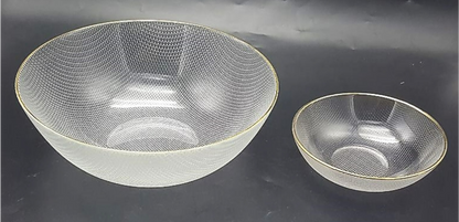 Gold-rimmed Glass Serving Bowl and Plate Set