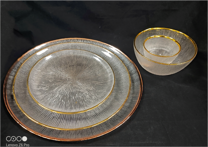 Gold-rimmed Glass Serving Bowl and Plate Set