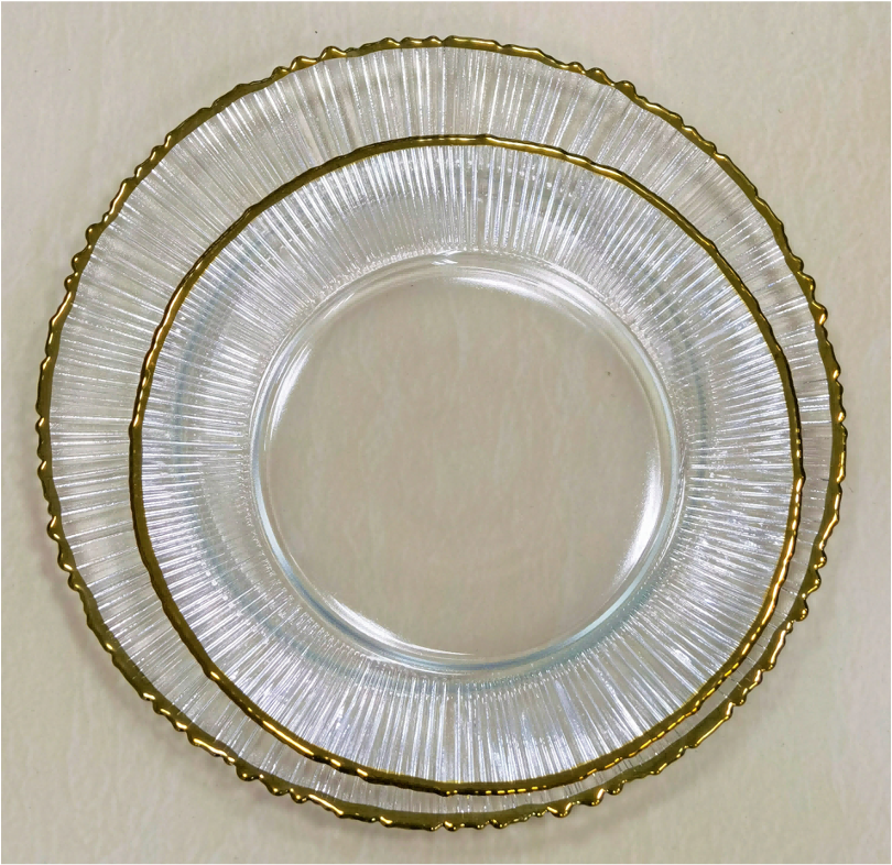 Gold-rimmed Glass Serving Bowl and Plate Set