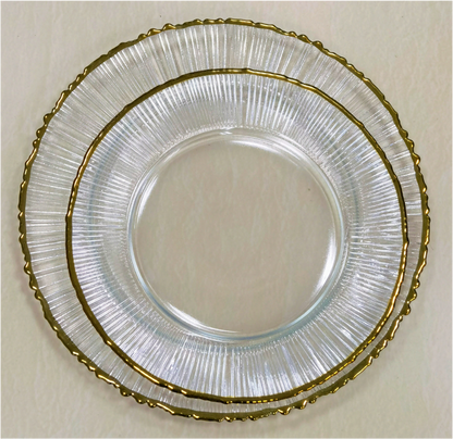 Gold-rimmed Glass Serving Bowl and Plate Set