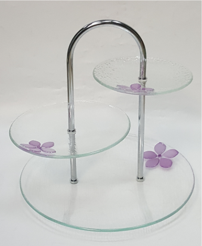 Vintage Glass Serving Plate with Raised Floral Design