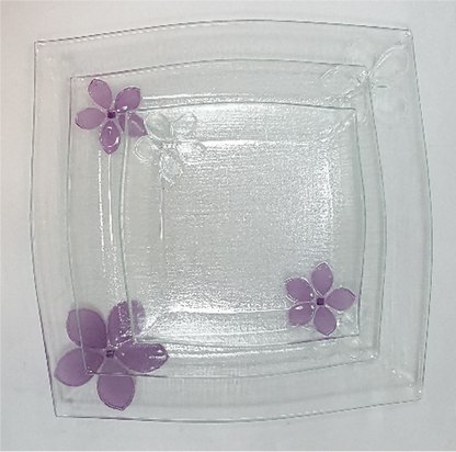 Vintage Glass Serving Plate with Raised Floral Design