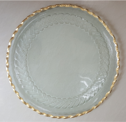 Twisted Gold-rimmed Decorative Plate with Embossed Leaf Design