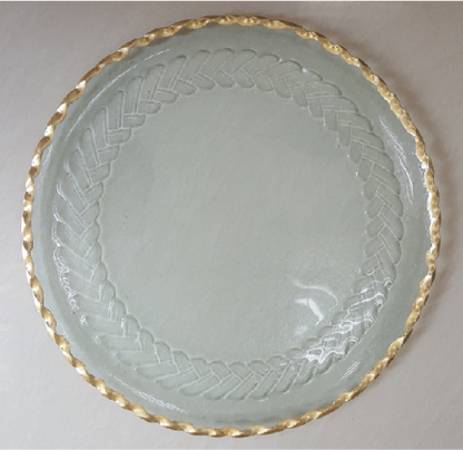 Twisted Gold-rimmed Decorative Plate with Embossed Leaf Design