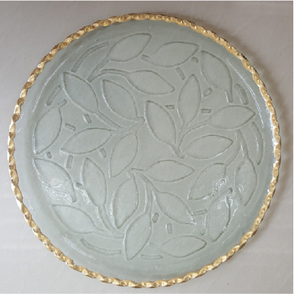 Twisted Gold-rimmed Decorative Plate with Embossed Leaf Design