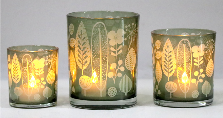 Frosted Green Glass Candle Holders