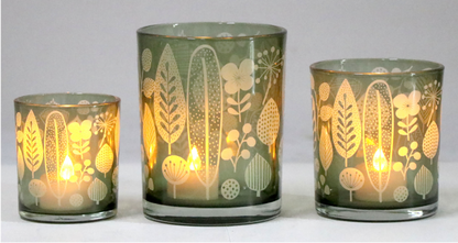 Frosted Green Glass Candle Holders
