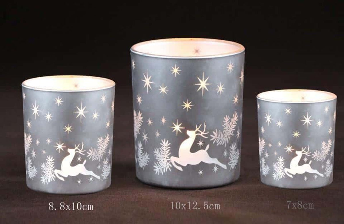 Frosted Christmas Glass Candle Holders