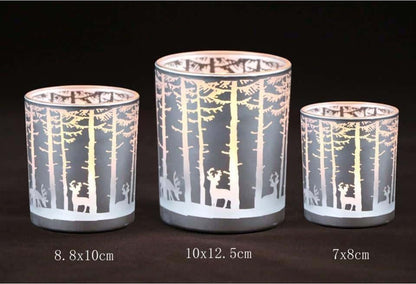 Frosted Christmas Glass Candle Holders