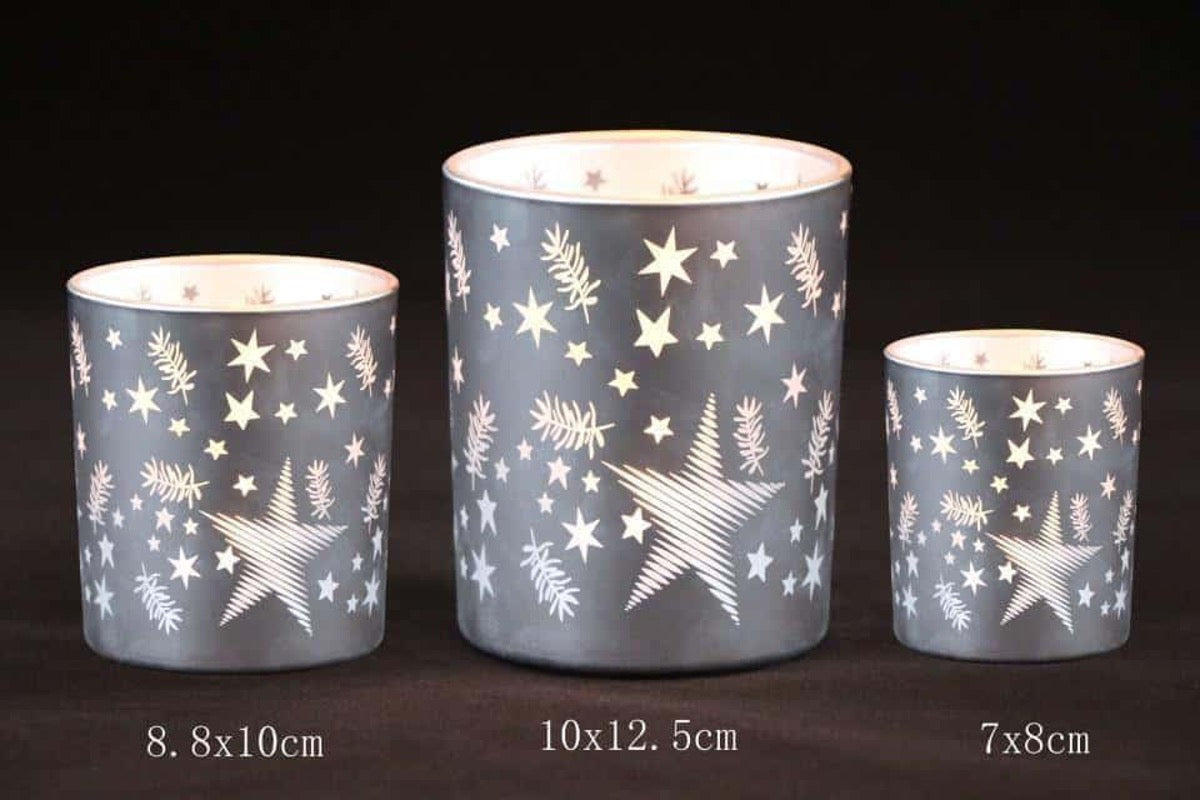 Frosted Christmas Glass Candle Holders