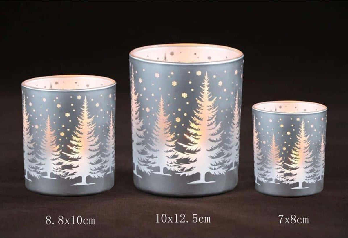 Frosted Christmas Glass Candle Holders