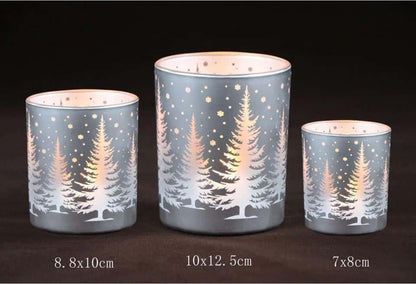 Frosted Christmas Glass Candle Holders