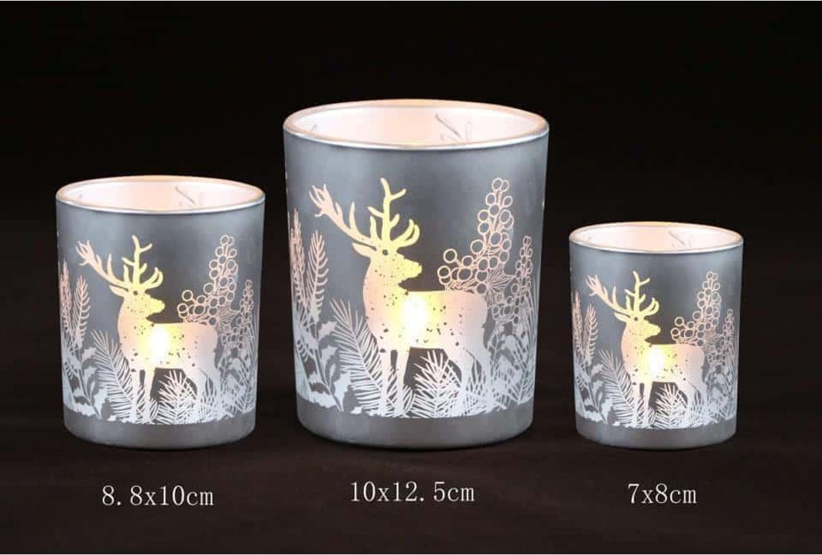 Frosted Christmas Glass Candle Holders