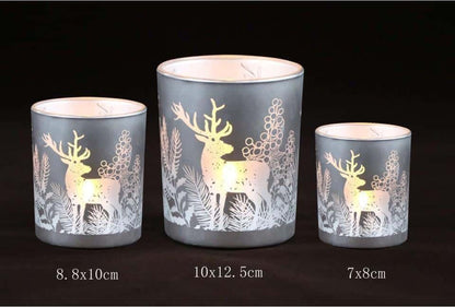 Frosted Christmas Glass Candle Holders