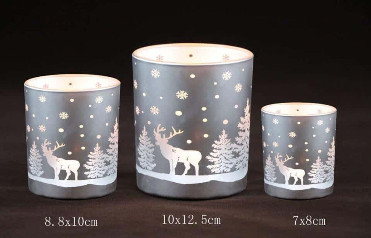 Frosted Christmas Glass Candle Holders