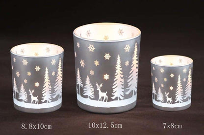 Frosted Christmas Glass Candle Holders