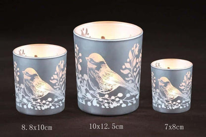 Frosted Christmas Glass Candle Holders