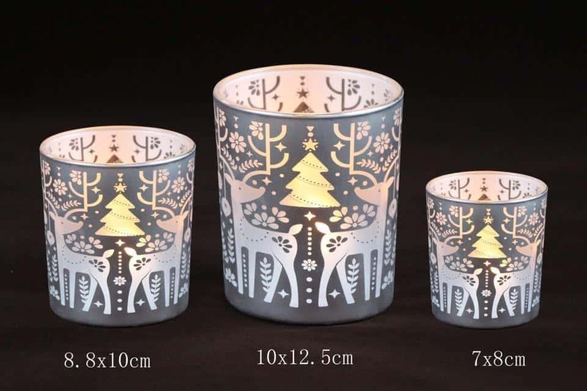 Frosted Christmas Glass Candle Holders