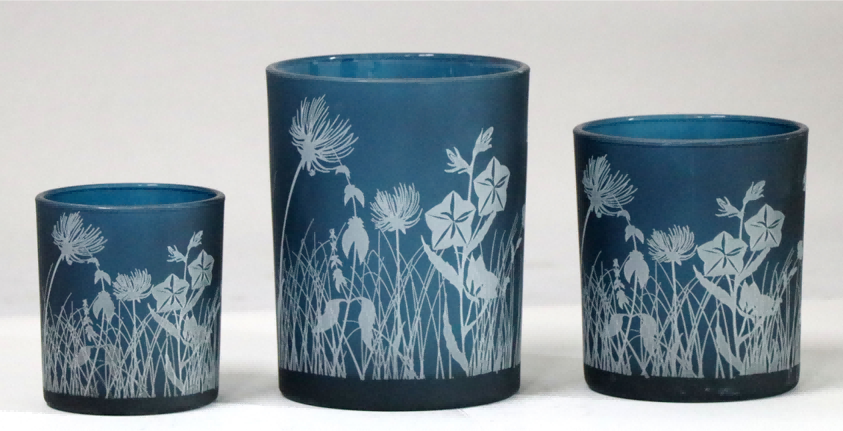 Frosted Blue Glass Candle Holders