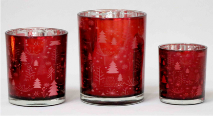 Frosted Red Glass Candle Holders