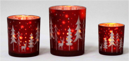 Frosted Red Glass Candle Holders
