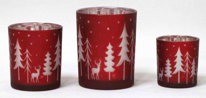 Frosted Red Glass Candle Holders