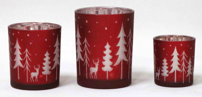Frosted Red Glass Candle Holders