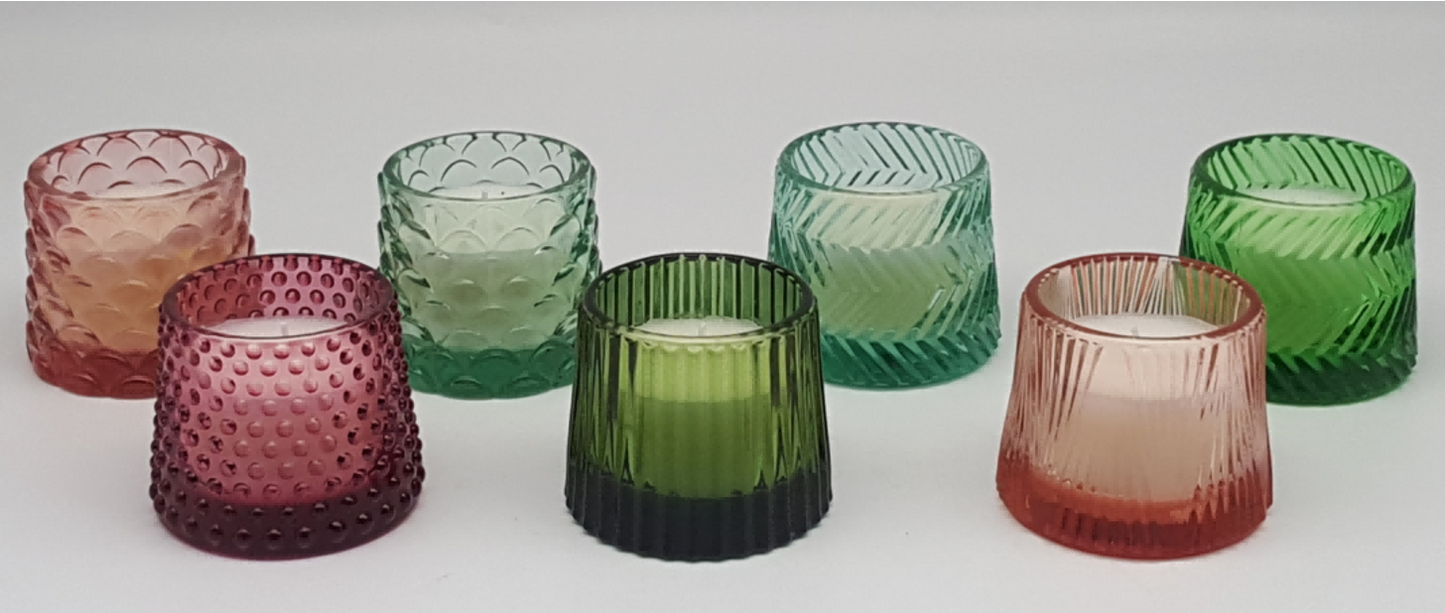 Textured Glass Votive Candle Holder with Wax