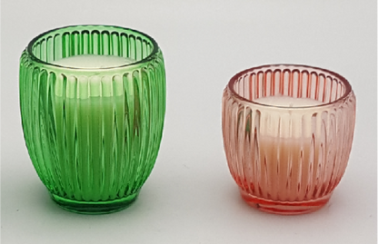 Ribbed Glass Candle Holder with Wax