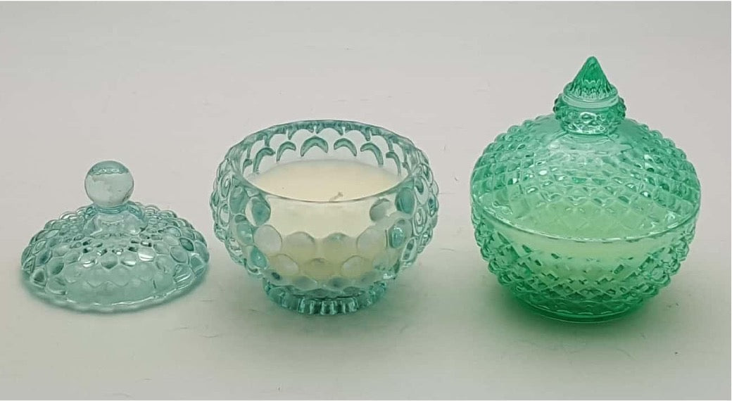 Embossed Glass Candle Holder with Lids and Wax
