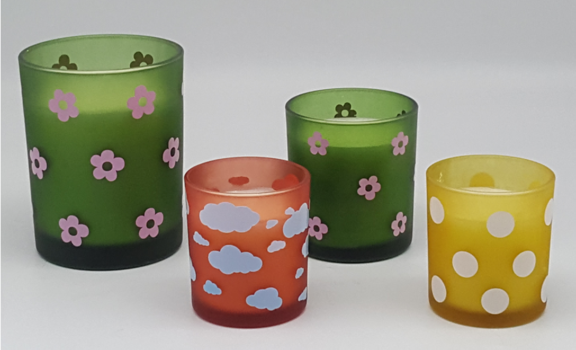 Frosted Glass Votive Candle Holder with Wax