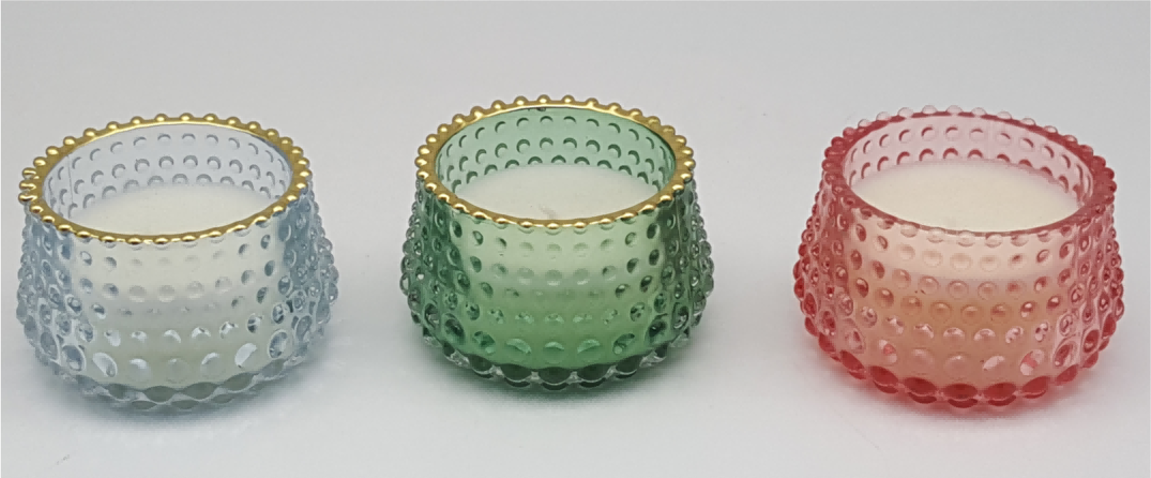Gold-rimmed Hobnail Glass Candle Holder with Wax